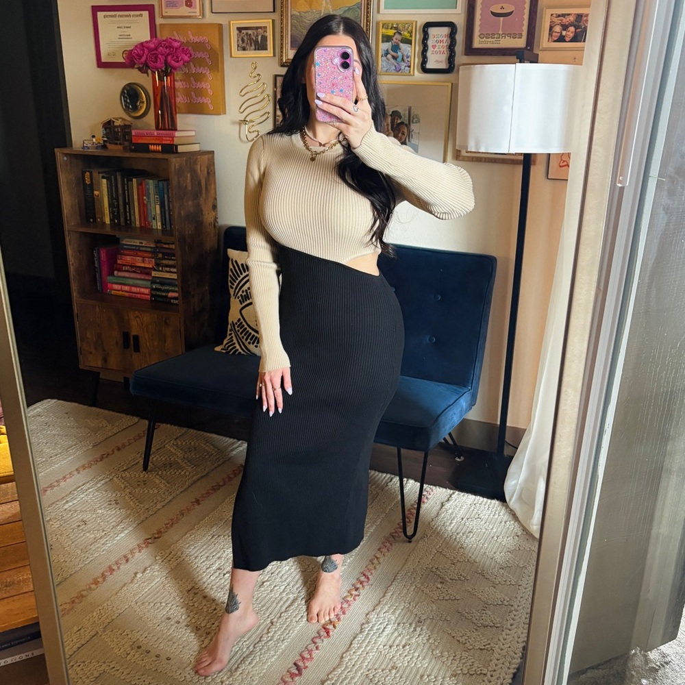 Lulus Cutout Color Block Midi Sweater Dress - Picture 9 of 11